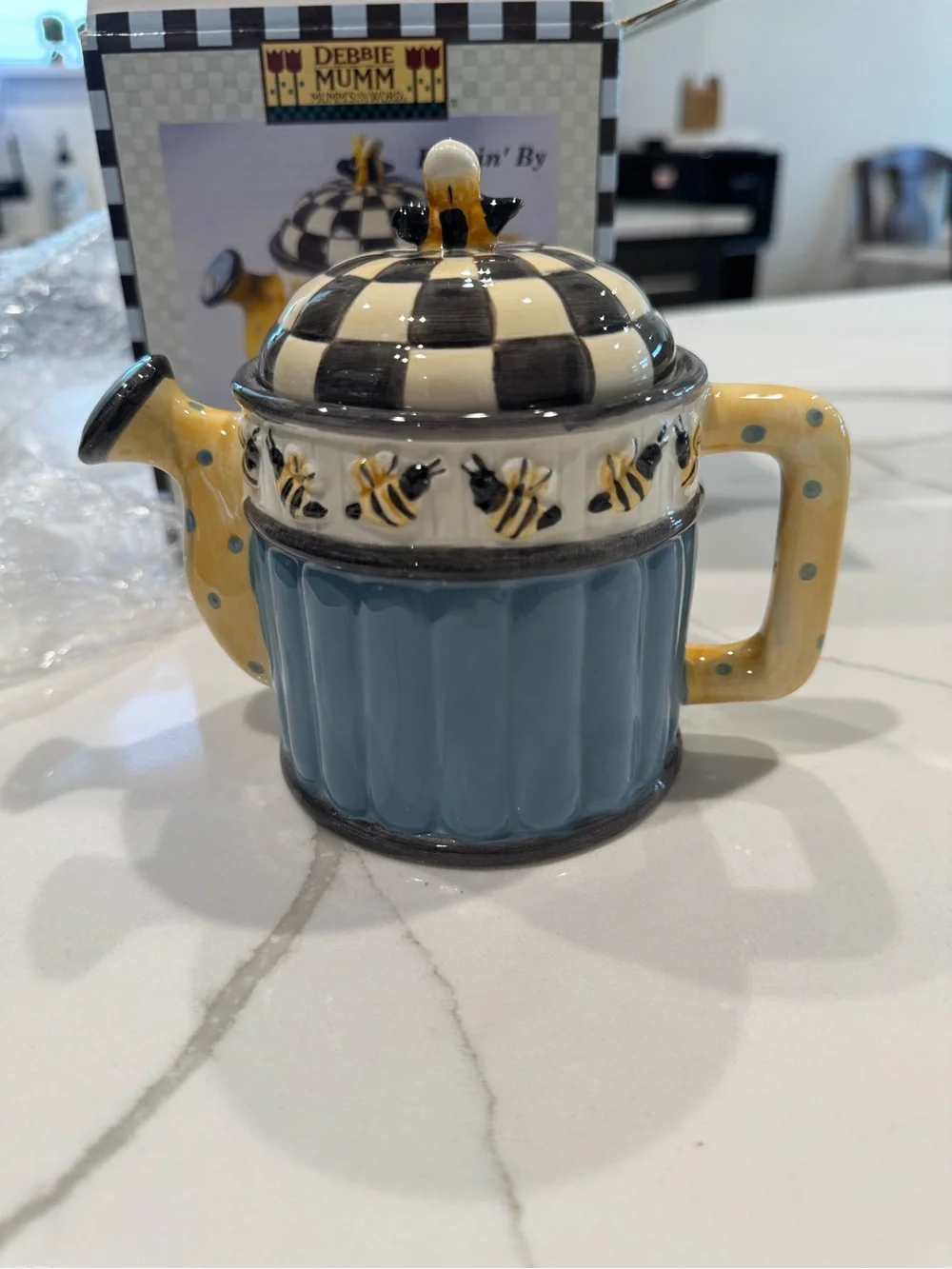 Debbie Mumm Buzzin' By Mini Teapot Handpainted Collectible w/ Original Box